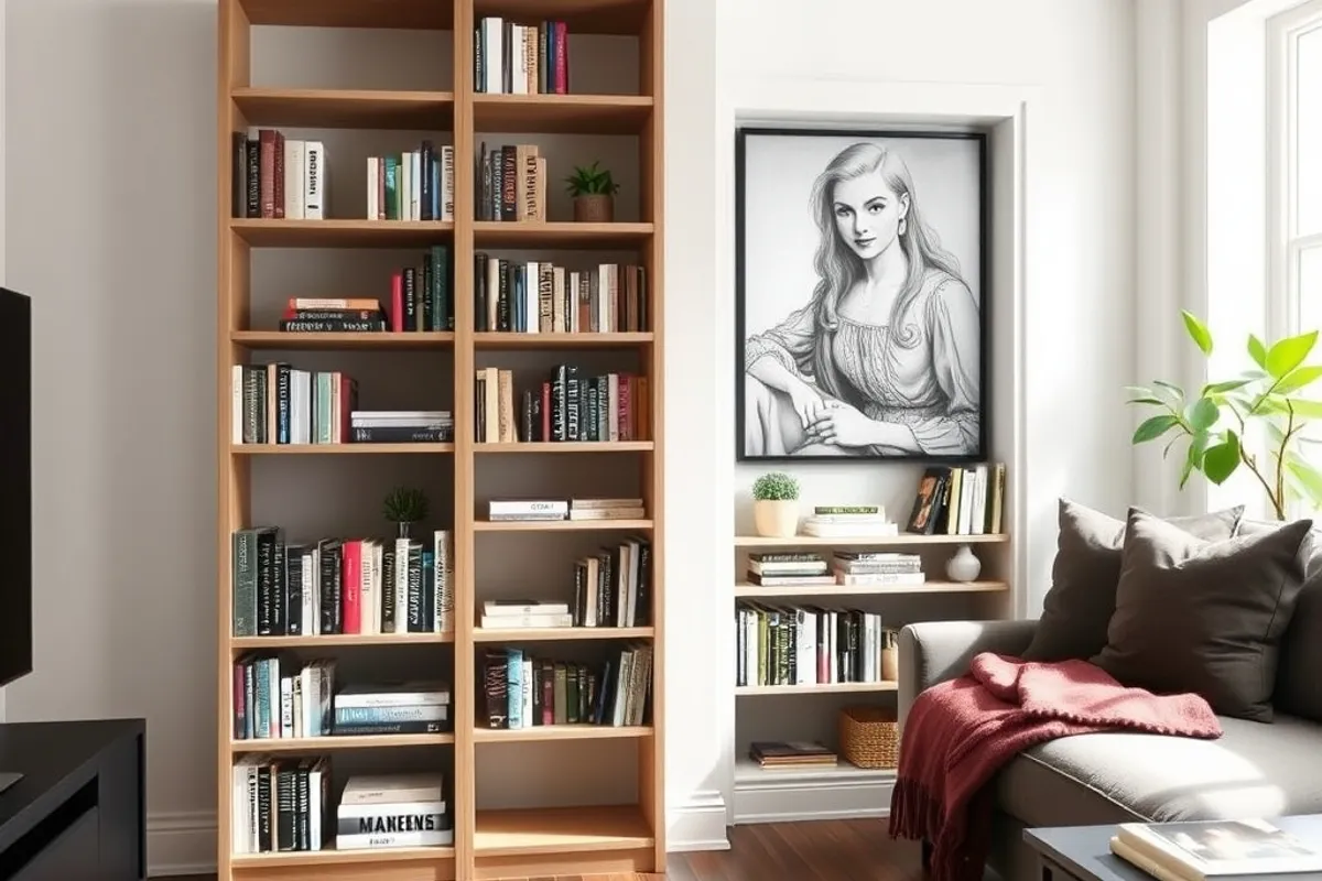 Tall shallow storage uses vertical space efficiently.