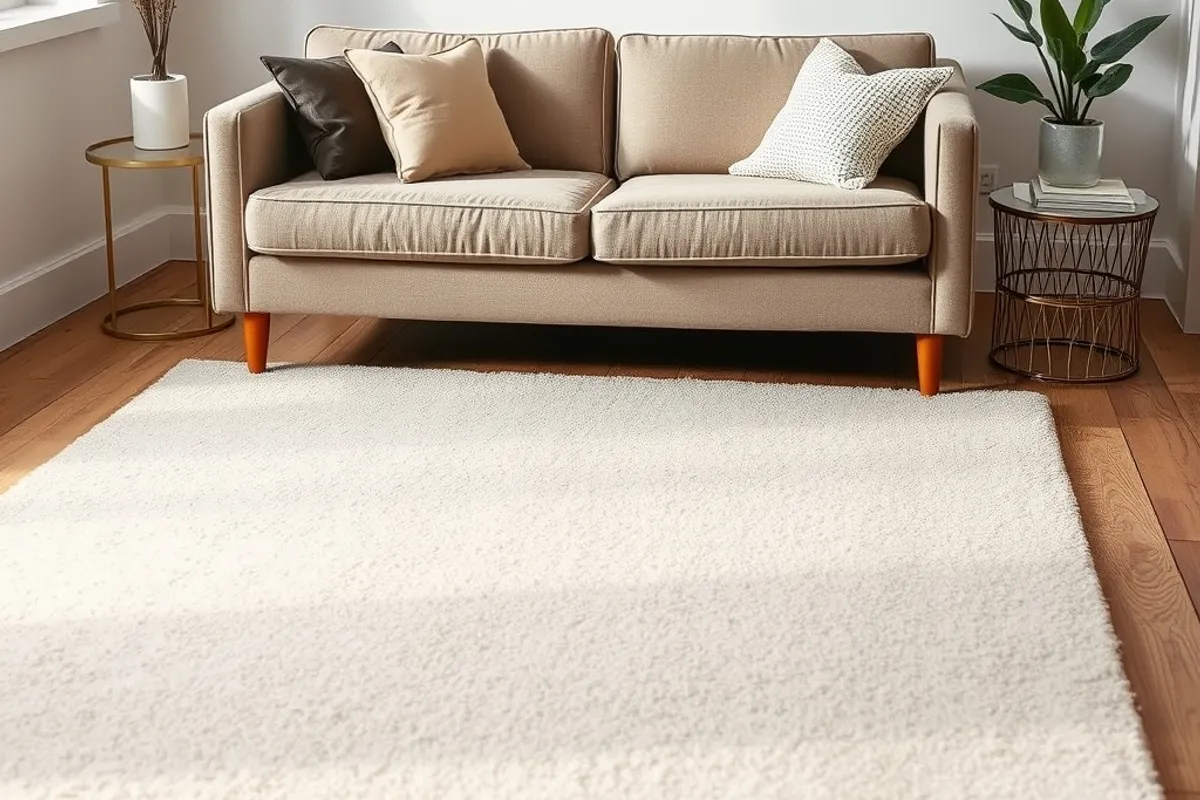 One large rug visually widens the floor.